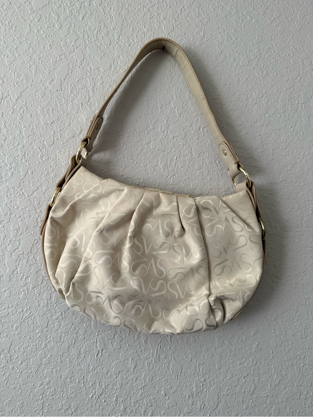 Vera Wang Cream Signature Pleated Shoulder Bag